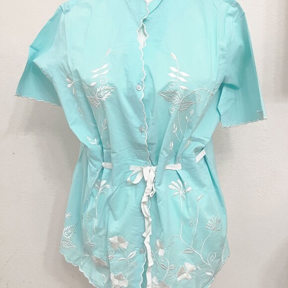 Embroidered Woman's Top with Ribbon Drawstring Waistline Veranesi Made in India - Picture 1 of 4